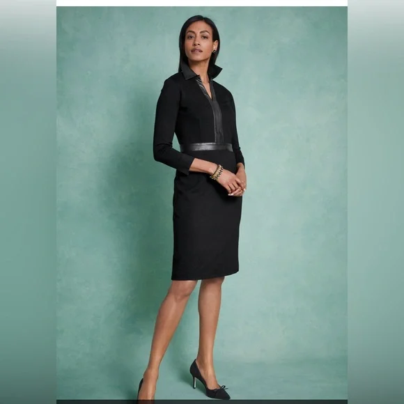 Talbots | Dresses | Nwt Talbots Faux Leather Trim Ponte Dress | Poshmark